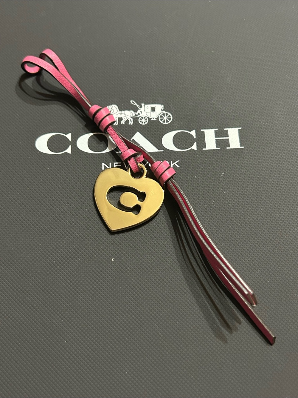 Coach Heart & Dice Bag Charm Pink Black Loved Denim Rogue - Picture 4 of 4